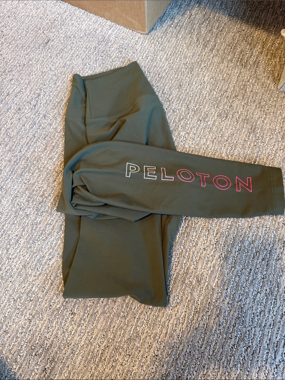 Peloton Dark Olive Leggings with Pink Logo